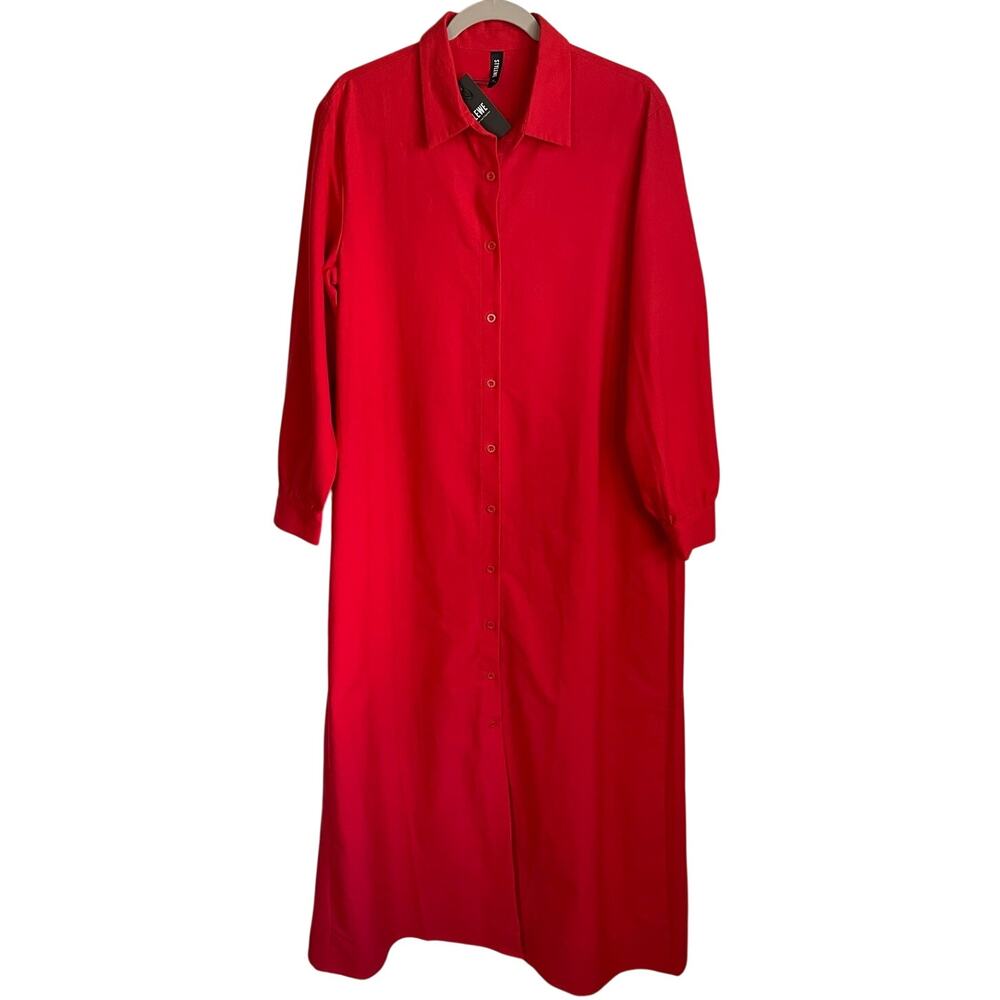 Stylewe Maxi Shirtdress Size M NWT Red Long Sleeve Relaxed Fit Cotton Lagenlook